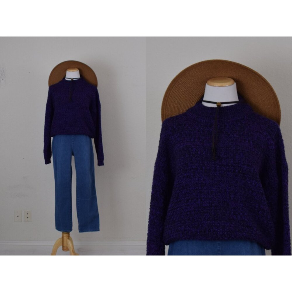 Vintage 80s Purple/Black Pullover Acrylic Sweater size‎ S